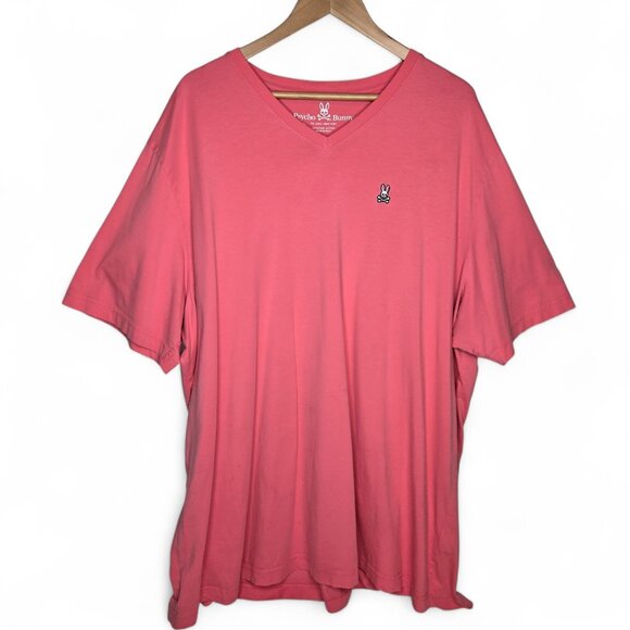 Psycho Bunny Vee Neck T Shirt Men's Salmon Pink Embroidered Skull Bone Logo 4XLT - Picture 1 of 6